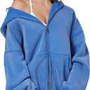 Dnzzs Womens Zip Up Hoodie Oversized Acid Wash Sweatshirts Heavyweight Fall Fashion Outfits Casual Jackets Winter Clothes (Large, Bright Blue)