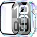 Suoman 2-Pack for Apple Watch Series 10 42mm Case,All-Around Tempered Glass Screen Protective Cover Bumper -Colorful
