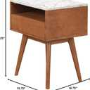 Nathan James Mid-Century Rectangle Accent Side or End Table Walnut Finish Wood and Faux Marble Top with Storage Nightstand, Frame, White/Brown, Set of 1