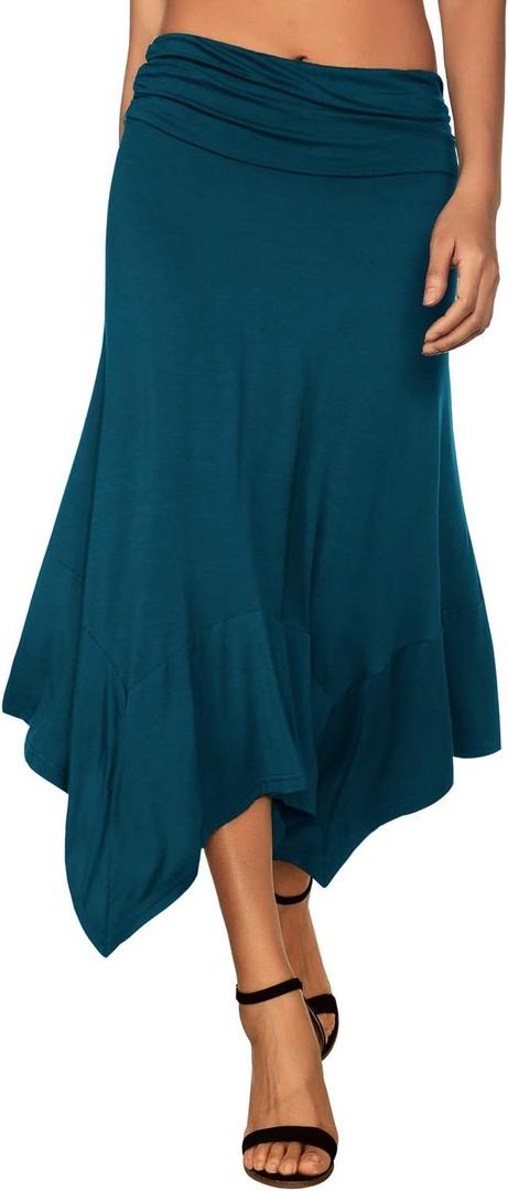 DJT Women's Flowy Handkerchief Hemline Midi Skirt, Small, Teal