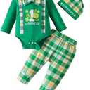 Baby Boy My 1st St.Patricks Easter Day Gentleman Outfit Bow Tie Romper Infant Clover Bunny Pant Sets AndHat (12-18 Months, Green-Cover)