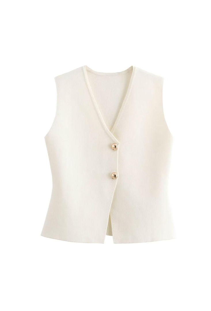 FindThy Women’s Cropped Knit Vest V Neck Button Up Solid Color Sleeveless Gilet Tank Tops, Small