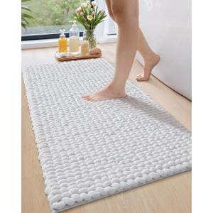 LUMI Luxury Bathroom Rug, Ultra Soft Quick Dry Bath Mat, Non-Slip Absorbent Thick Chenille Bath Rug, Cozy Braid Design Floor Mat for Bathtub, Sink, Laundry, Bedroom, White, 24"x43"