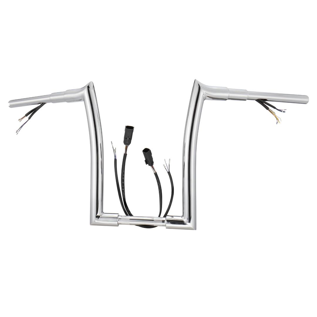 14" Handlebar for Harley 2007-2013 Softail/Dyna/Sportster, Chrome
1 1/2" Fat Meathook Ape Hangers Bar Pre-wired with CAN-Bus and Turn Signal Wire Harness