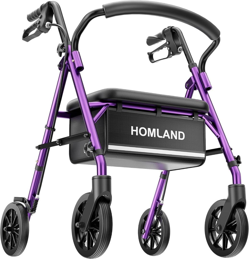HOMLAND Foldable Walkers for Seniors with Seat, 16lb Light Rollator Walkers