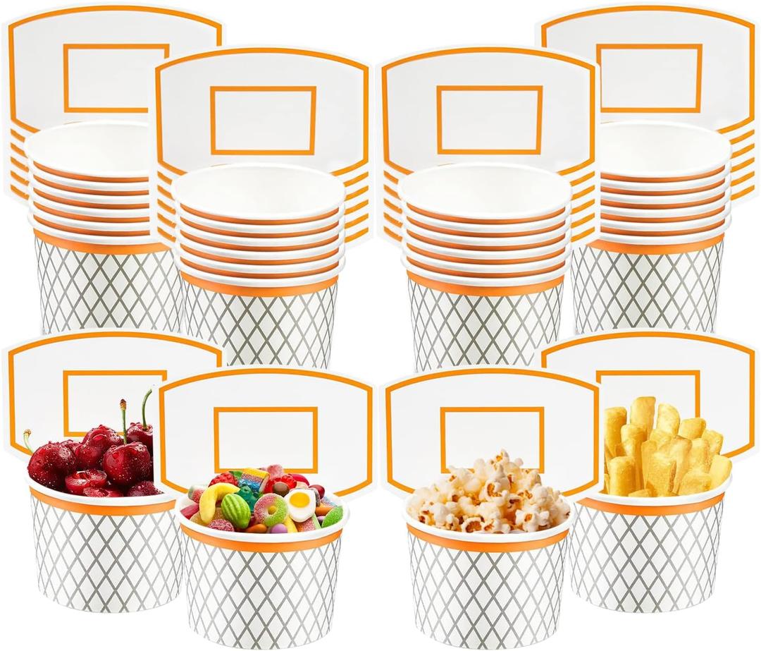LYART 24Pieces Basketball Hoop Snack Cups for Basketball Birthday Party Decorations Supplies, Basketball Decor Themed Party Favors, Disposable Paper Snack Food Bowl, 8oz24