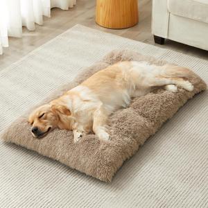 BFPETHOME Dog Beds for Large Dogs, Plush Dog Crate Bed Fluffy Cozy Kennel Pad for Sleeping &Ease Anxiety, Washable Pet Mats with Anti-Slip Bottom for Large Dogs, Brown (Large, 35x23 inch)