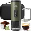Portable Espresso Maker, 3 in 1 Coffee Maker Set with Carrying Bag and Coffee Stand, Coffee Machine Works with Ground Coffee & Capsule Pod, SelfHeating Brewer with USBC for Travel, Hiking, Office, Forest Green