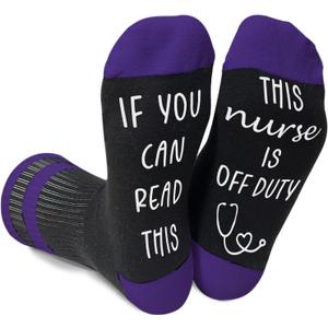 Nurse Socks If You Can Read This This Nurse Is Off Duty, Funny Nurse Gifts For Nurses Female, Cool Nurse Gift For Nurse Practitioner Medical Assistant Nursing School, Nurse Week Accessories -Size 9