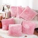 VitalCozy 6 Pcs Winter Faux Fur Throw Pillow Covers Fluffy Couch Cushion 18 x 18 in Square Pillow Luxury Decorative Soft Pillowcase Zipper Closure for Sofa Couch Sleepover Party(Pink)