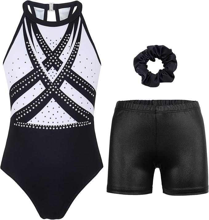 MODAFANS Gymnastics Leotards for Girls With Shorts Tumbling Dance Clasp Back Activewear , 160 CM