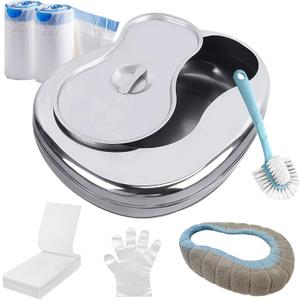 Bed Pan Set Stainless Steel Bed Pans for Elderly Females Men Disabled Bedpan with 30 Liners Disposable and Absorbent Pads Spill Proof Bedpans for Women Large Heavy Duty Bedpan with Lid