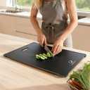 Tempered Glass Cutting Board Set, Large 12x16 Glass Cutting Board for Kitchen with 4 Non-Slip Feet, Heat & Shatter Resistant, Dishwasher Safe, Includes Bonus Sponge & Cloth,Perfect Kitchen Gift-Black