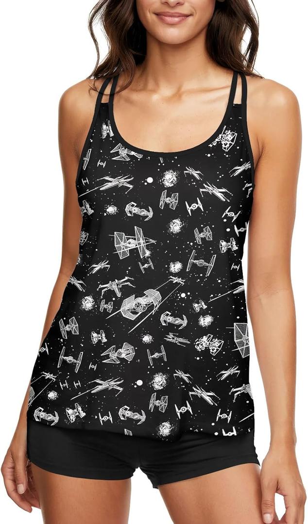 HUNTFAMI Tankinis Swim Suits for Women Two Piece 2025 Womens Bathing Suits Holiday Beachwear Women with Boyshorts (Black, XL)