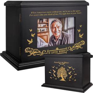 Cremation Urns for Human Ashes Adult Male Female, Wooden Urn for Ashes, Wooden Picture Frame Urns Box and Casket, Funeral Memorial Urns Box, Men Women Child, Holds 255 lbs (Black)