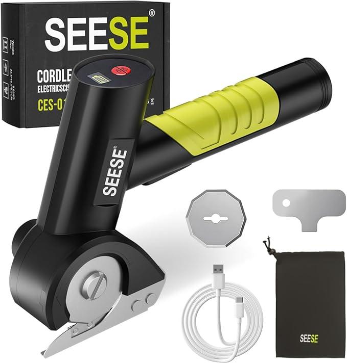 Rechargeable Cordless Electric Scissors: Electric Cardboard Box Cutter with 2 Safety Blades & Storage Pouch - Cuts Cardboard, Leather, Fabric, and Plastic