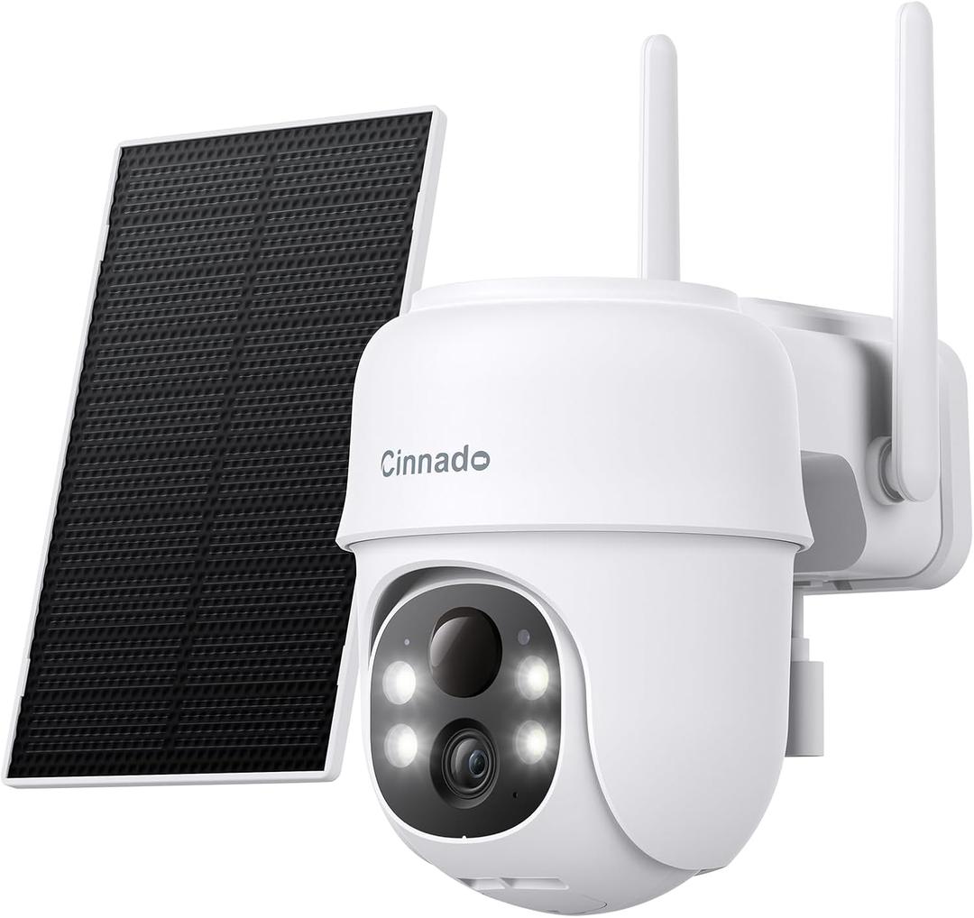 Cinnado Security Cameras Wireless Outdoor-2K Cameras for Home Security Outside Solar/Battery Powered 2.4G WiFi, 360 Color Night Vision,2 Way Audio, PIR Human Detection,Compatible with Alexa