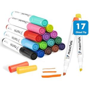 maxtek Dry Erase Markers Chisel Tip, Low Odor, 17 Count Vibrant Colors Whiteboard Markers, Pack 3