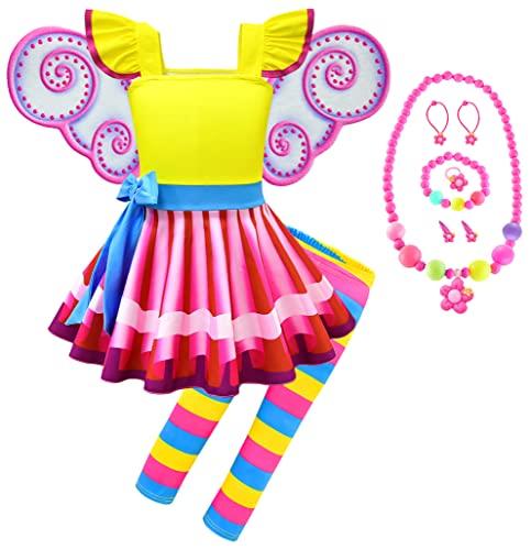 Akokvlar Fancy Fairy Costume for Girls Halloween Dress with Butterfly Wings Leggings (3T, Yellow)