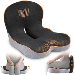 Seat Cushion, Office Chair Seat Cushions for Office Chair with L-Shaped Ergonomic Design, Memory Foam Chair Cushion for Long Sitting Office Worker,(Black/Gray)