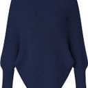 Milumia Women's Turtleneck Poncho Sweaters Asymmetrical Ribbed Sweater Dolman Loose Pullover Knit Tops Royal Blue Medium