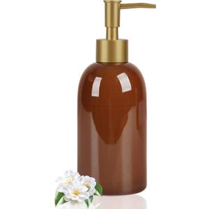 Natheeph 14OZ Ceramic Soap Dispenser Ceramic Soap Pump Dispenser Can Fill Liquid for Bathroom/Kitchen (Amber)
