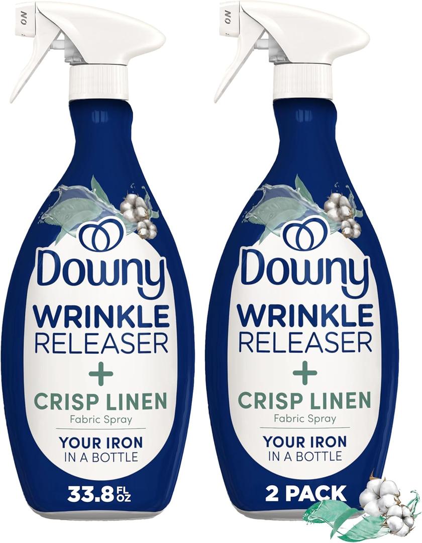 Downy Wrinkle Releaser Spray, All In One Formula, Removes Wrinkles, Static and Odor Eliminator, Crisp Linen Scent, 33.8 Fl Oz, Pack of 2