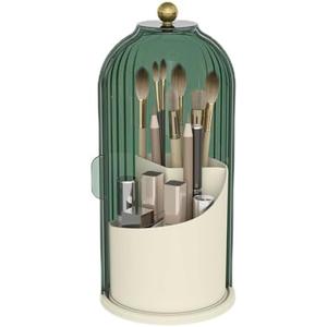 Emljkvp Makeup Brush Holder with Dustproof Cover 360 Rotating Makeup Brush Organizer for Vanity Bathroom, Green