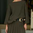 Yanekop Womens 2 Piece Sweater Skirt Set Loose Matching Lounge Sets Comfy Pajamas Set Long Sleeve Top and Skirt Sets (Green, XS)