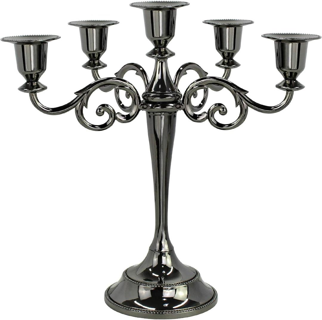 Metal Candelabra 5-Candle 10.1 Inch Tall Candle Holder Stick for Home Wedding Event and Party Festival,Black (Black-regular Style)