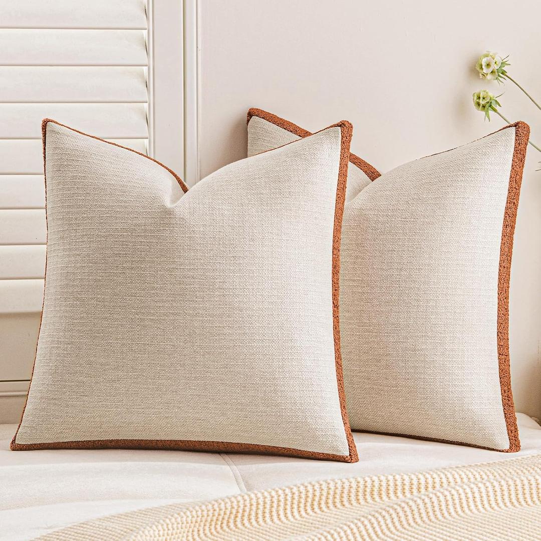 a moment Loop Yarn Linen-Like Pillow Cover Natural Soft Decorative Throw Pillow Case Farmhouse 18x18 Inch, Bohemian Textured Cushion Cover for Sofa Bed, Wrinkle-Resistant Home Decor Orange