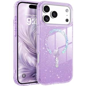 BENTOBEN Magnetic for iPhone 17 Pro Max Case, Clear Crystal Glitter Bling 17 Pro Max Phone Case [Compatible with MagSafe], Shockproof Sparkly Cute Women Girl Cover for iPhone 17 Pro Max, Purple