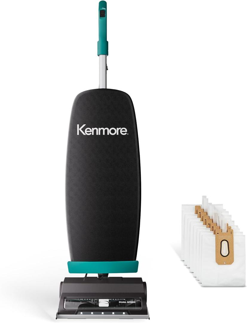 Kenmore BU1001 B200 Series Commercial Grade Vacuum Cleaner Lightweight 14L Capacity Bagged Upright Vac with LED Headlight and 2-Speed Setting Powerful Suction for Pets, Carpets & Hard Floor, Black