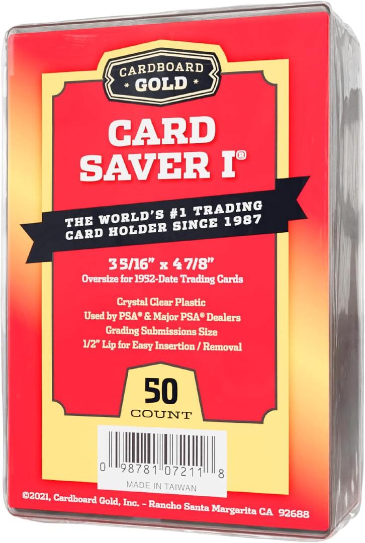 Cardboard Gold Card Saver 1-50 Count - Semi Rigid Card Holder, Trading Card Protectors - PSA-Approved Cardsaver for Baseball, Trading, Sports Cards - Card Sleeves, Binder, & Storage Box Compatible