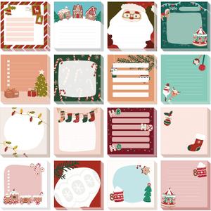 16 Pcs Christmas Sticky Note Pads with Santa ClausCandySocks, Work-Study Notes, 480 Pieces of Self-Adhesive Removable Memo Pads 16 Styles, 30 Sheets Each for Labels, Lists