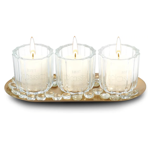 Dawhud Direct Glass Candle Holders - Transparent with Gold Base - Elegant Candle Centerpieces for Tables - Durable Heat-Resistant Design - Perfect for Weddings and Holidays - 3 Glass Set