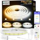 PAUTIX CCT COB LED Strip Light White Tunable 3200LEDs,CRI90+ 16.4ft/5m Dimmable 2700K-6500K 24V LED Tape Lights Kit,Work with Alexa/Google Assistant,for Under Cabinet Bedroom Kitchen DIY Lighting