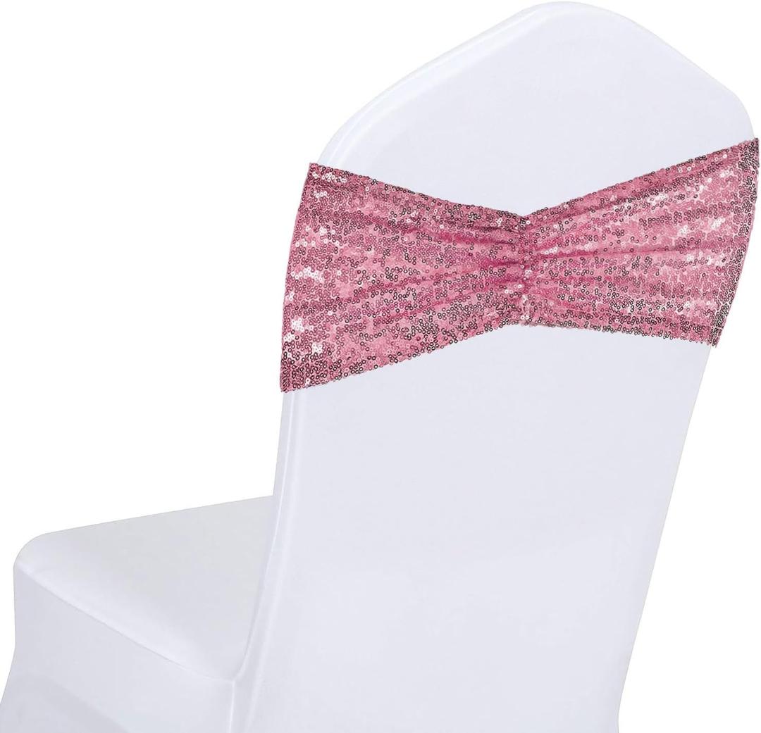 SquarePie Sequin Chair Sashes Bands 30PCS Fuchsia Pink Glitter Decorative Bows for Wedding Party Reception Events Ceremony Banquet