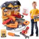 Portable Kids Tool Set, Pretend Play Tool Kit for Toddlers Age 3-5, Pretend Construction Playset with Toy Drill, Toolbox, Nuts, Bolts & Tools, Birthday Gift for 3 4 5 Year Old Boys