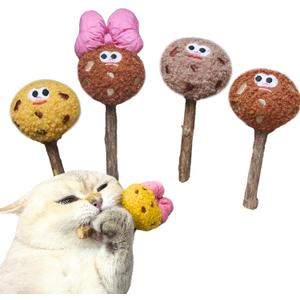 4 Pack Catnip & Silvervine Lollipops, Cat Chew Toy for Kitten Teething, Interactive Cat Toy for Bored Indoor Cats, Cat Kicker Toy