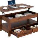 Rolanstar Coffee Table, Lift Top Coffee Table with Drawers and Hidden Compartment, Retro Central Table with Wooden Lift Tabletop, for Living Room,Espresso (19.7"D x 39.4"W x 24.3"H)