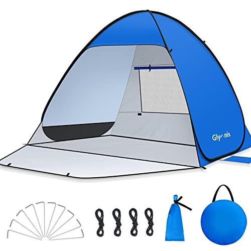 Glymnis Pop Up Beach Tent Beach Shade Tent for 1-4 Persons Sun Shelter UPF 50+ Enclose Zipper Door Portable Easy Up Beach Tent L (3-4 Person)