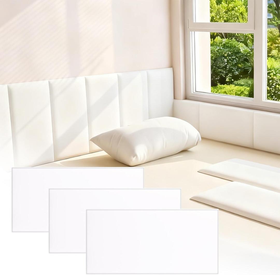 6 Pack Anti Collision Wall Padding for Kids Playroom 7.9x15.7 Self Adhesive Wall Cushion Padding White Upholstered Headboard Stick on Headboard Sticker 3D Wall Panels Peel and Stick for Bed