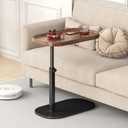 C Shaped Side Table Adjustable Height, 360Swivel C Shaped End Table, Couch Side Tables That Slide Under, Small Coffee C Table End Table for Sofa/Bed/Bathtub, Rotating Elevate Tabletop (walnut)