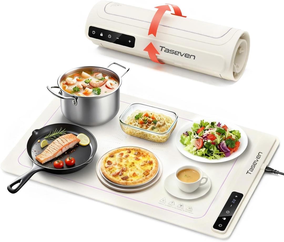 Food Warming Mat, Silicone Heating Tray with 7 Temperature Settings, Quick Full Surface Heating Pad, Thermochromic Line, Kids Lock, Electric Warming Tray for Buffets Party