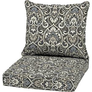 Arden Outdoor Deep Seat Cushion Set, 22 in x 24 in, Weather-Proof, Rain-Proof, Fade Resistant Patio Cushion Black Aurora Damask (1 Pack)