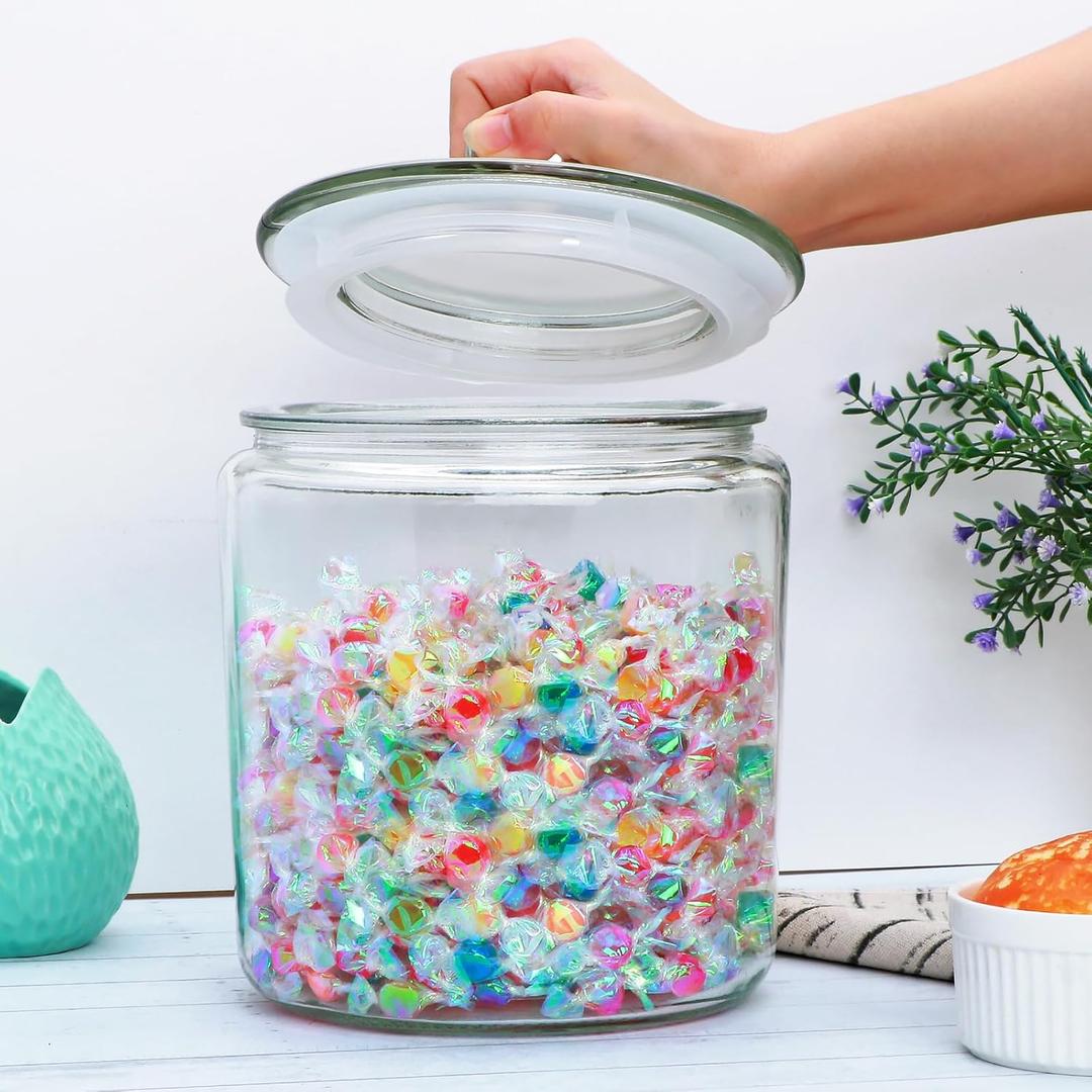 1 Gallon Glass Canister, Cookie Jar & Candy Jar with Airtight Lid, Large Food Storage Container for Buffet, Coffee & Flour, Laundry Room Storage & Pantry