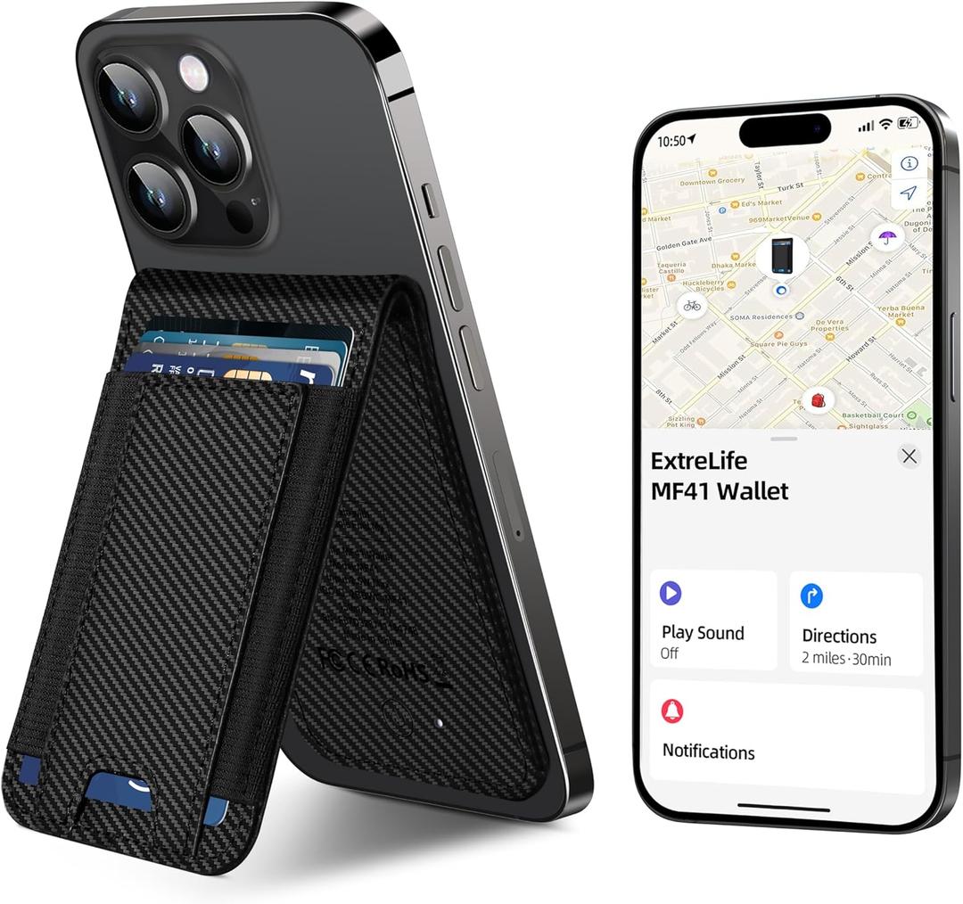 ExtreLife for Magsafe Wallet, Works with Apple Find My, 8-Card Holder, Adjustable Stand, Magnetic Wallet for iPhone 16/15/14 Pro Max/14 Pro/14/14 Plus/13/12 Series, RFID Blocking, Carbon Fiber