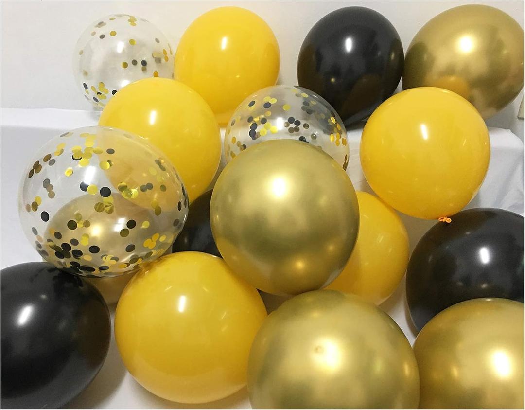 Black Yellow Gold Balloons - Bee day Party Balloons for Baby Shower Birthday Gender Reveal Graduation Decorations 12inch 60packs