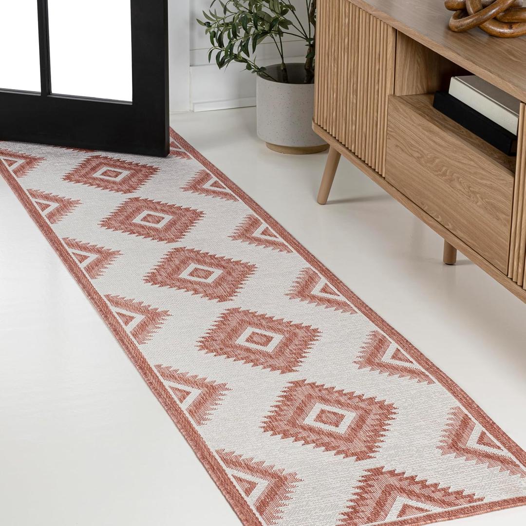 JONATHAN Y TSN202B-28 Lior Geometric Moroccan Diamond Salmon/Cream 2 ft. x 8 ft. Indoor/Outdoor Runner Rug, Pet Friendly, Non Shedding, Stain Resistant, Easy-Cleaning for Home, Patio, Backyard, Porch (2' x 7'10" (Rectangular))